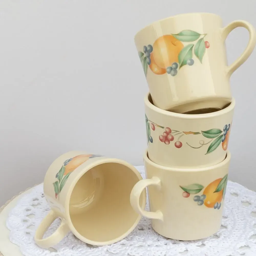 Vintage CORELLE Coordinates Abundance Mug Set of 4 Fall Fruit Ceramic Coffee C